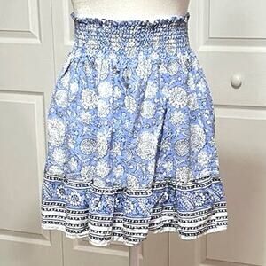 C&C California Sz L mini skirt, linen country vibe, cornflowerblue, white floral
